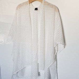 White Striped Linen Cover-Up Kimono One Size Fits All. Sheer, chevron pattern